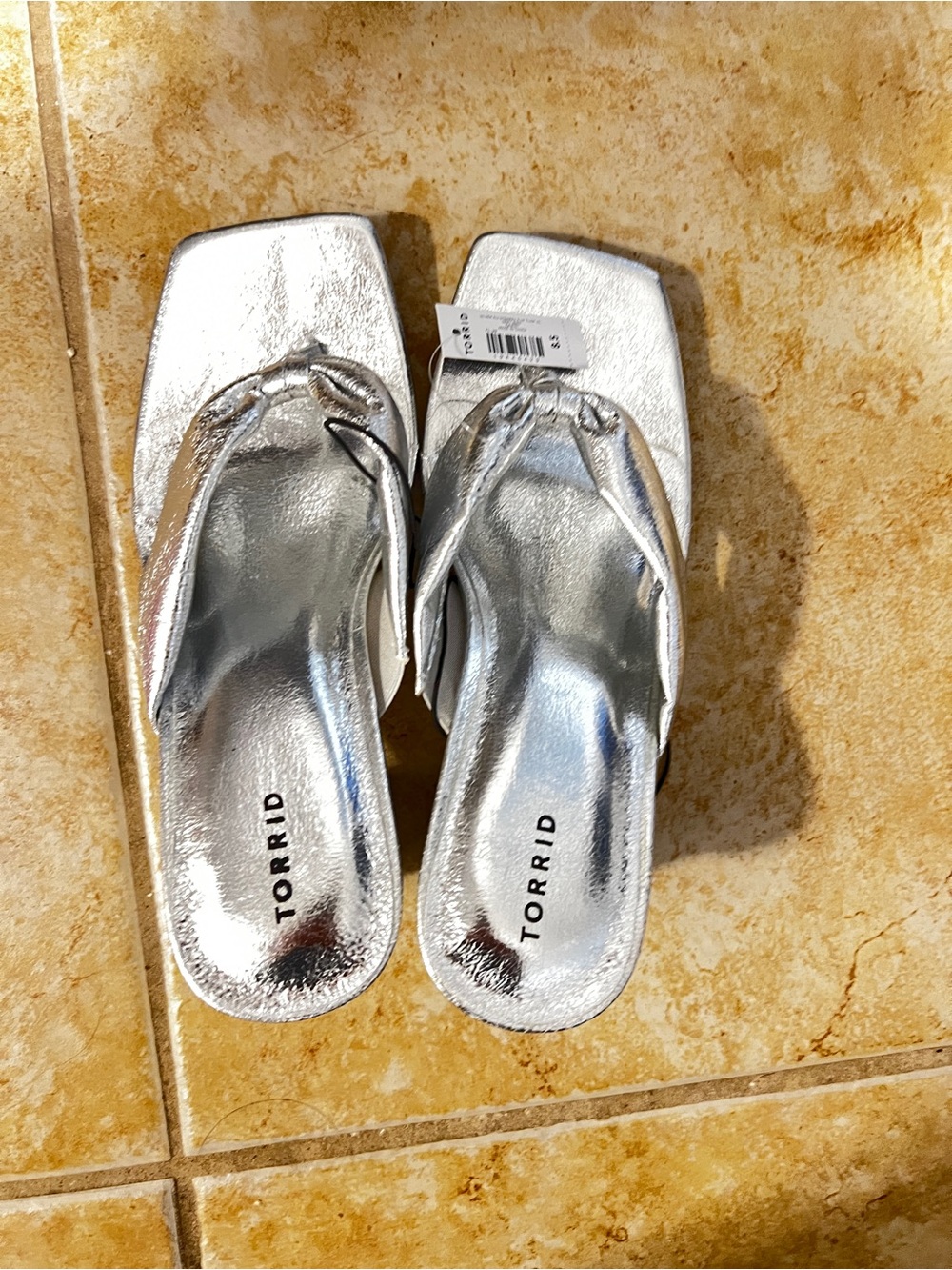 torrid Silver Metallic Square-Toe Thong Mules - Picture 1 of 4